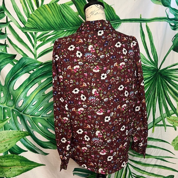 Elie Tahari Small Brown Maximalist Retro Floral Button Front Cottagecore Blouse - Picture 5 of 13